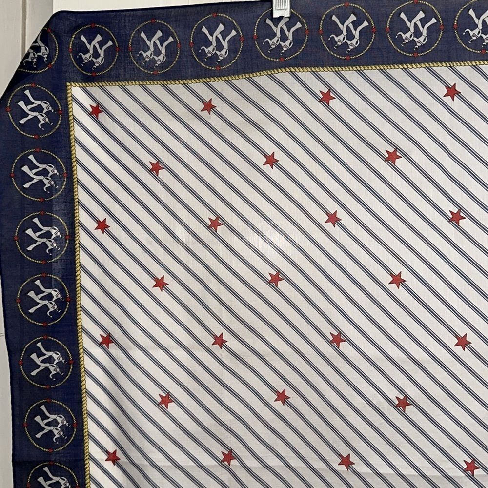 Vintage 60s Norman Red, White & Blue Sailor Print Very Large Square Scarf - Picture 2 of 8